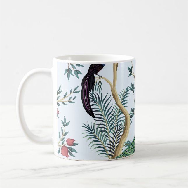 Caneca De Café Árvore de fruta de romã de jardim de videira, ave  (Esquerda)
