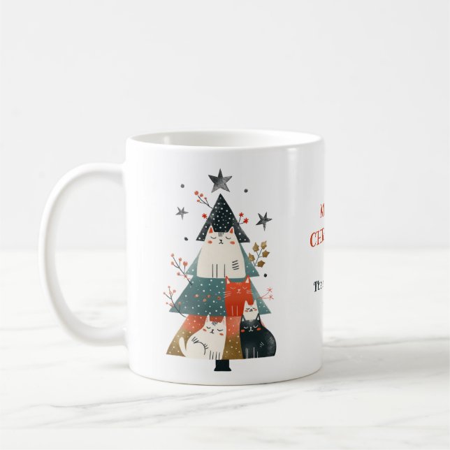 Caneca De Café Árvore de Gatos Quimicos Natal Feliz Natal com Nom (Esquerda)