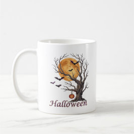 Caneca De Café Árvore de Halloween e Abóbora Jack-o'-Lantern