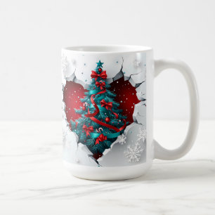 Caneca De Café Árvore de natais vintages, Leitura/Teal - Alça bra