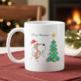 Caneca De Café Árvore de Natal Alegre Cachorro Fofo com Chapéu de