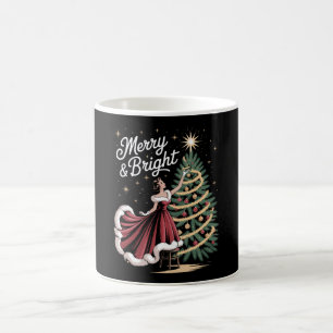 Caneca De Café Árvore de Natal Alegre e Brilhante Senhora Vintage