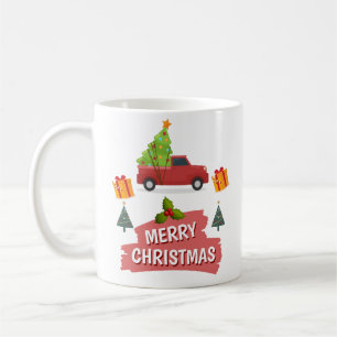 Caneca De Café Árvore de Natal Alegre no Carro Caminhão Vermelho