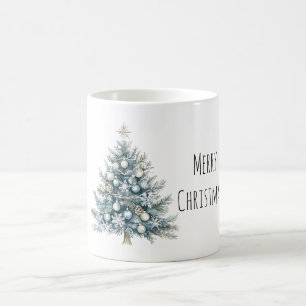 Caneca De Café Árvore de Natal Azul Creme de Inverno