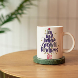 Caneca De Café Árvore de Natal Azul da Caligrafia Moderna