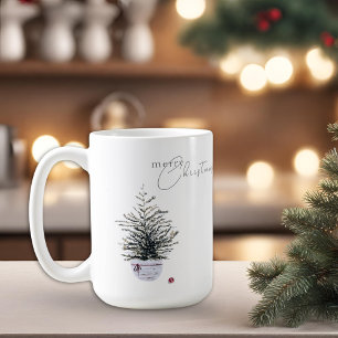 Caneca De Café Árvore de Natal Boho Chic Aquarela Branca