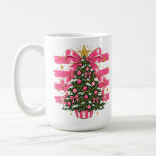 Caneca De Café Árvore de Natal com Laço Rosa Natal Aconchegante