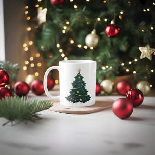 Caneca De Café Árvore de Natal com ornamentos e estrelas