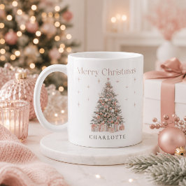 Caneca De Café Árvore de Natal Cor-de-Rosa Moderna – Férias Perso