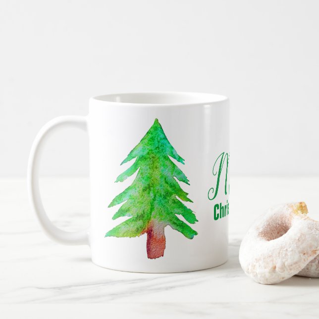 Caneca De Café Árvore de Natal - cores modernas fundas (Com Donut)