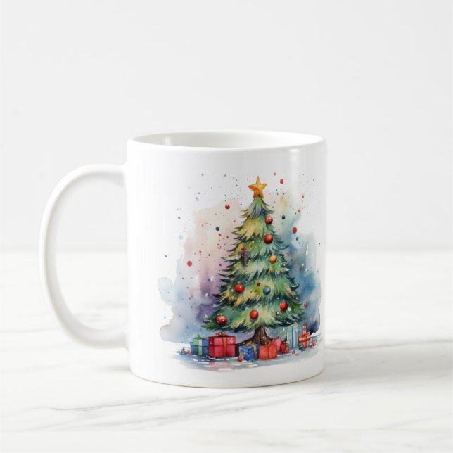Caneca De Café Árvore de Natal de Aquarela (Esquerda)