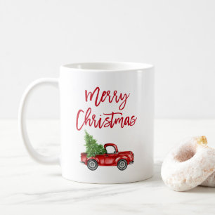Caneca De Café Árvore de Natal de Caminhão de Vintage com Scrip