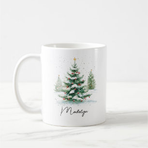 Caneca De Café Árvore de Natal de Cores Aquáticas com Script Simp
