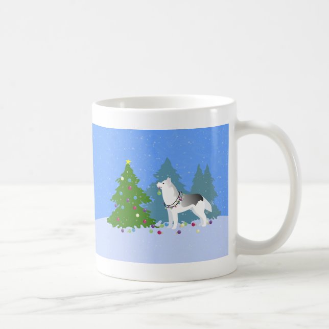 Caneca De Café Árvore de Natal de Decoração Siberiana Husky (Direita)