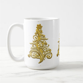 Caneca De Café Árvore de Natal de Férias Douradas Elegante