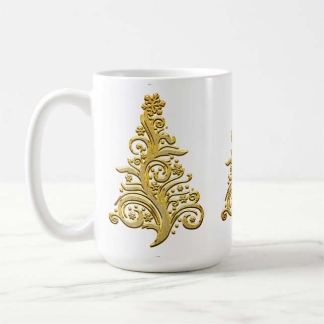 Caneca De Café Árvore de Natal de Férias Douradas Elegante (Esquerda)