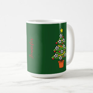 Caneca De Café Árvore de Natal de Futebol   Adicione seu nome