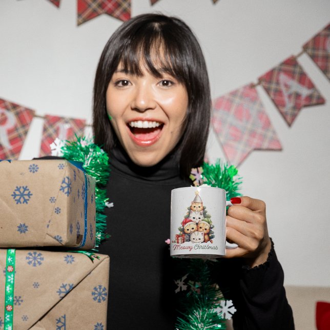 Caneca De Café Árvore de Natal de Gato Engraçado (Criador carregado)