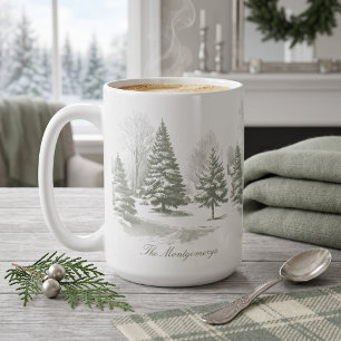 Caneca De Café Árvore de Natal de Monograma de Pinheiro Floresta