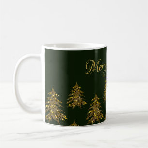 Caneca De Café Árvore de Natal de ouro cintilante no Natal verde
