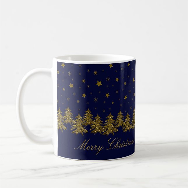 Caneca De Café Árvore de Natal de ouro faísca, lua, estrelas em a (Esquerda)