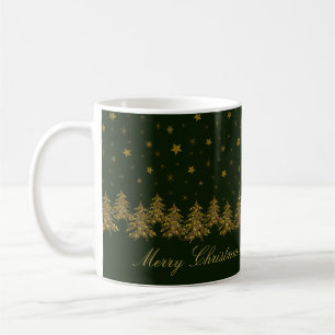 Caneca De Café Árvore de Natal de ouro faísca, lua, estrelas em v