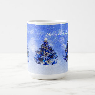 Caneca De Café Árvore de Natal decorada a azul
