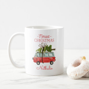 Caneca De Café Árvore de Natal do carro da aguarela do Natal o