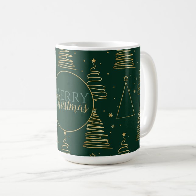 Caneca De Café Árvore de Natal Dourada e Verde mínima (Frente Esquerda)