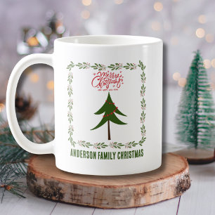 Caneca De Café Árvore de Natal e Coroa Minimalista Vintage Retrô