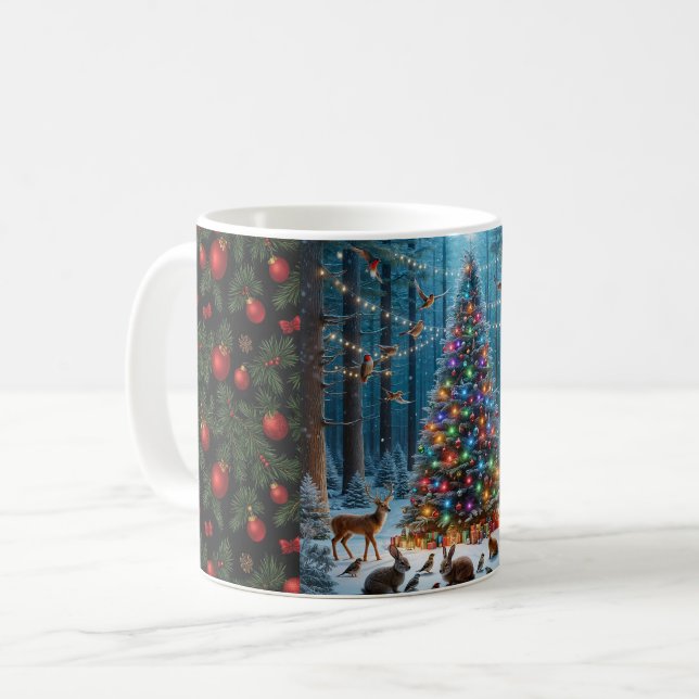 Caneca De Café Árvore de Natal e Enfeites (Frente Esquerda)