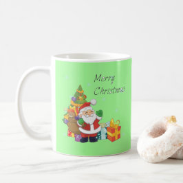 Caneca De Café Árvore de Natal e Papais noeis Feliz Natal Verde
