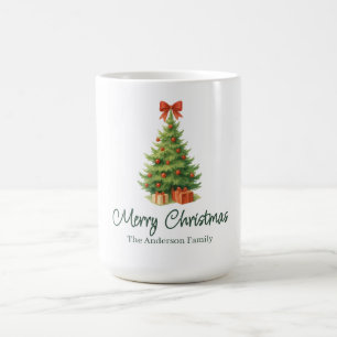 Caneca De Café Árvore de Natal Elegante com Arco Vermelho e Prese