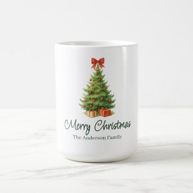 Caneca De Café Árvore de Natal Elegante com Arco Vermelho e Prese (Centro)