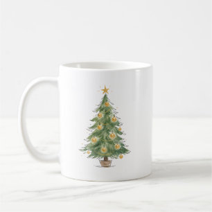 Caneca De Café Árvore de Natal Elegante com Enfeites Dourados Agu