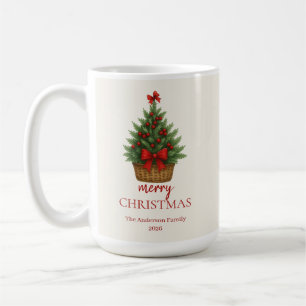 Caneca De Café Árvore de Natal Elegante – Fita Vermelha