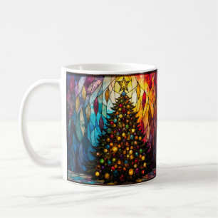 Caneca De Café Árvore de Natal em Estilo de Vidro Colorido com Es
