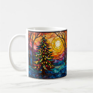 Caneca De Café Árvore de Natal em Estilo de Vidro Colorido com So