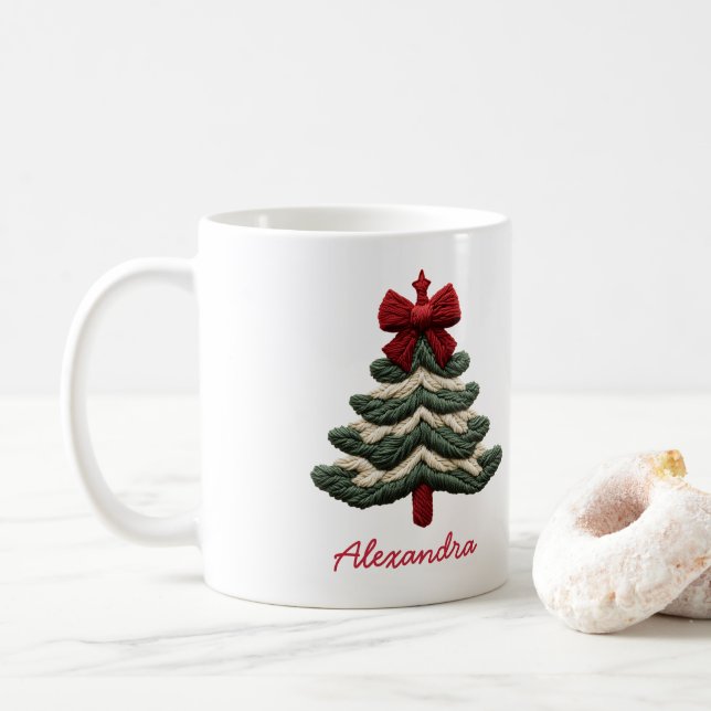 Caneca De Café Árvore de Natal Embroiderada Rústica e Aconchegant (Com Donut)