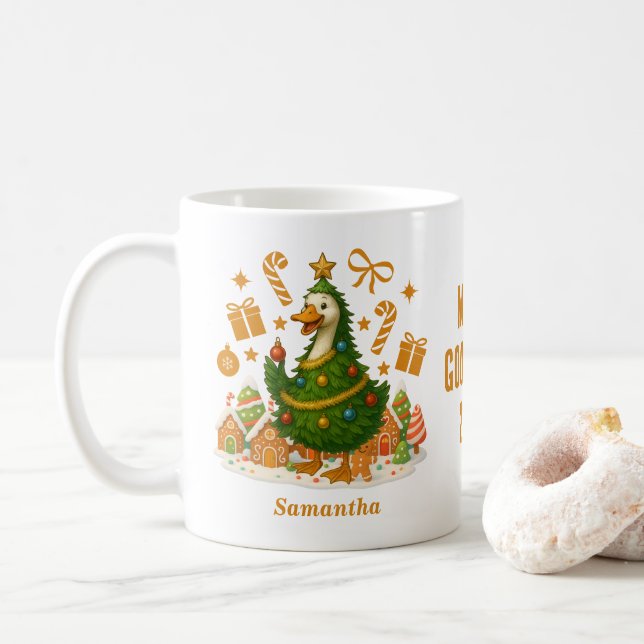 Caneca De Café Árvore de Natal Engraçado | Comemorações (Com Donut)