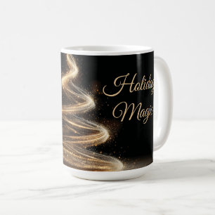 Caneca De Café Árvore de Natal Espiral de Brilho Dourado Elegante