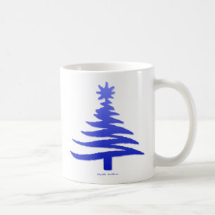 Caneca De Café Árvore de Natal Estêncil Azul Cobalto