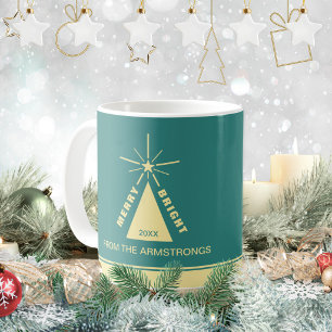 Caneca De Café Árvore de Natal Família Foto Turquesa Azul Teal