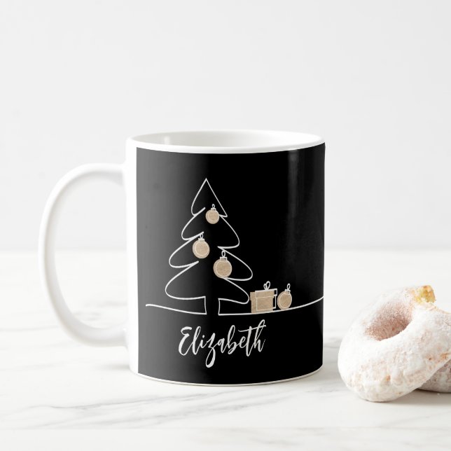 Caneca De Café Árvore de Natal feliz em preto (Com Donut)
