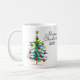 Caneca De Café Árvore de Natal Festiva Com Enfeites Vermelhos