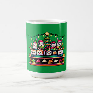 Caneca De Café Árvore de Natal Festivo Sushi - Pixel de Arte