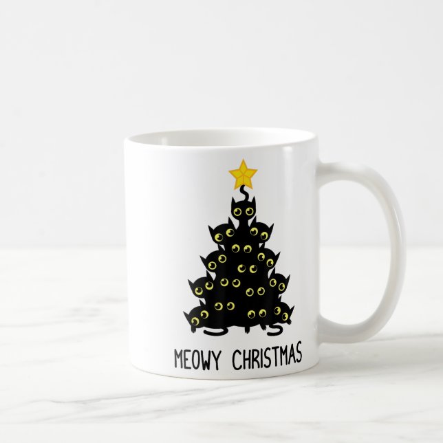 Caneca De Café Árvore de Natal Gato Grito Gatinho Preto Gatinho P (Direita)