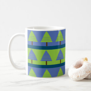 Caneca De Café Árvore de Natal Geométrica Azul Verde