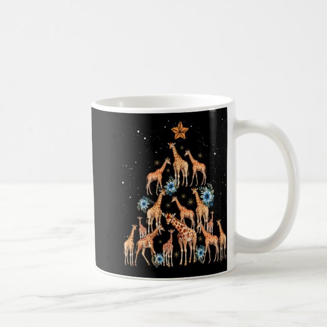 Caneca De Café Árvore de Natal Girafa Flores Luzes de Natal Giraf (Direita)