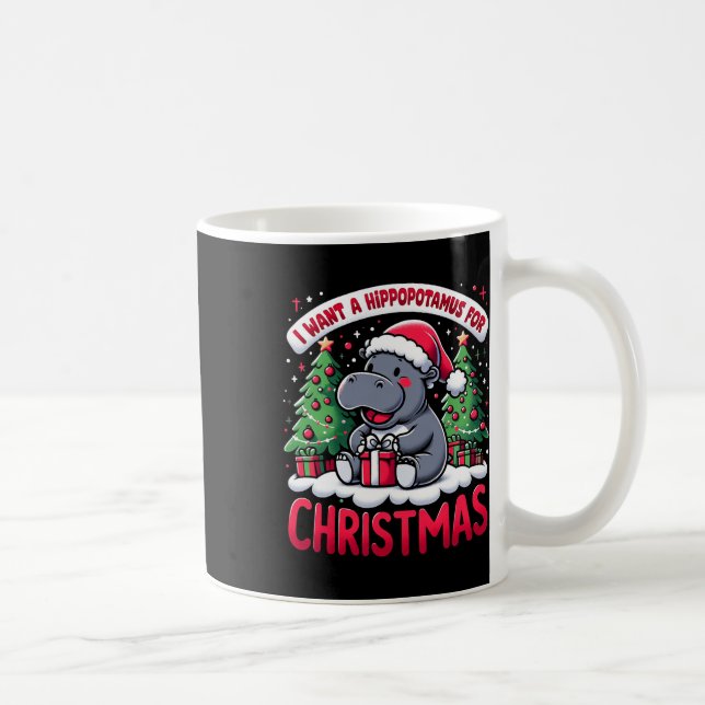Caneca De Café Árvore de Natal Hippopotamus Xmas Hippo Lover Team (Direita)